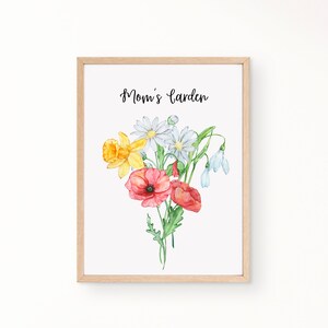 Personalized Art Mom&#39;s Garden Birth Flowers Children Birth Flower Poster Grandmas Garden Custom Grandchildren Family Art Birth Flower Print