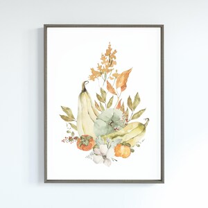 Arte de pared imprimible de calabaza floral, impresión de calabaza, decoración rústica de otoño, cartel de otoño, descarga instantánea