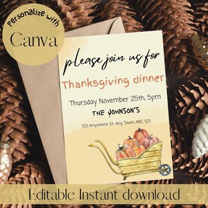 Digitale Thanksgiving Einladung | Bearbeitbares Canva Template | DIY Herbst Invite | Sofortiger Download (Postkartenlayout)