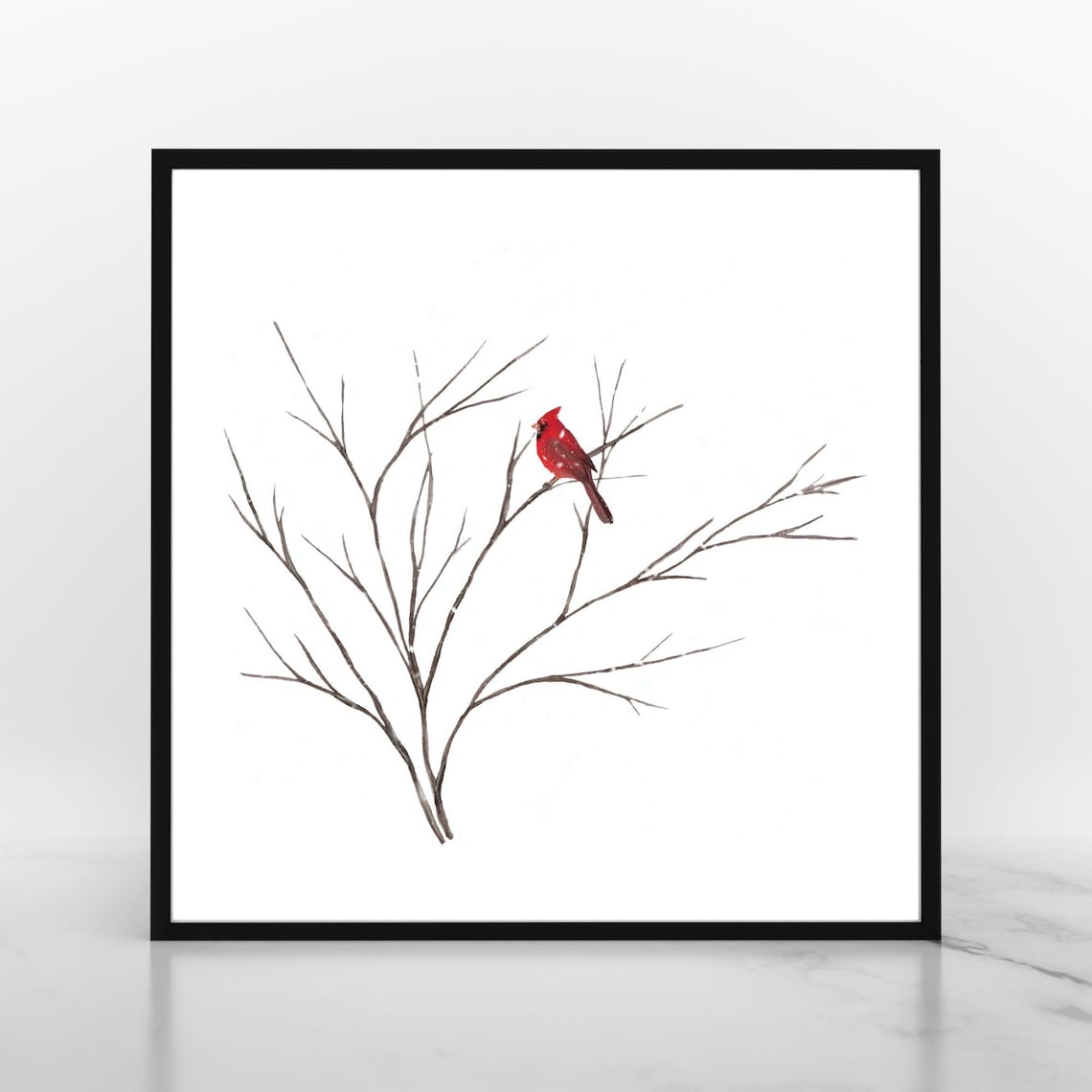Red Cardinal Winter Wall Art Watercolour Cardinal Printable Art Print