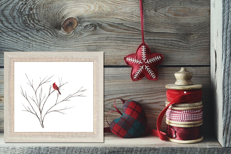 Red Cardinal Winter Wall Art Watercolour Cardinal Printable Art Print