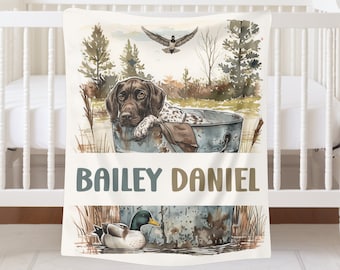 Duck Hunting Baby Blanket, Mallard Duck Nursery Decor Hunter Customized Toddler Name Blanket Outdoors Custom Quilt Gifts for Newborn Boy