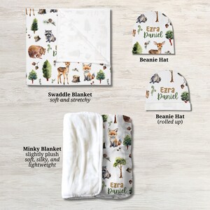 Baby Animals Blanket, Forest Animal Gift, Personalized Forest Woodland Animal Swaddle, Baby Name Blanket, Deer Hunting Jersey Swaddle Baby Shower Gift Toddler Birthday