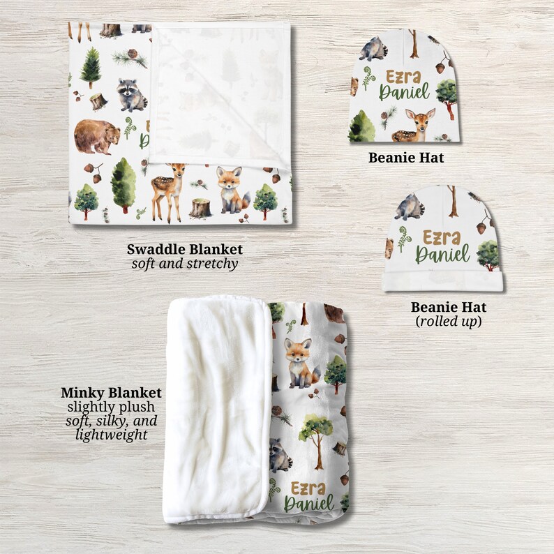 Baby Animals Blanket, Forest Animal Gift, Personalized Forest Woodland Animal Swaddle, Baby Name Blanket, Deer Hunting Jersey Swaddle Baby Shower Gift Toddler Birthday