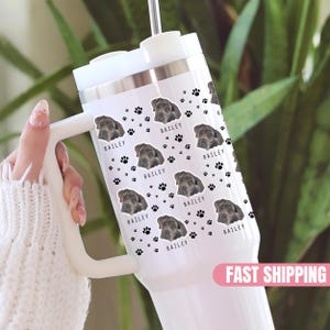 Pet Name Tumbler Custom Pet Face 40oz Tumbler Gift For Animal Lover, Personalized Pet Face Travel Mug For Dog Mom Birthday Cup With Straw