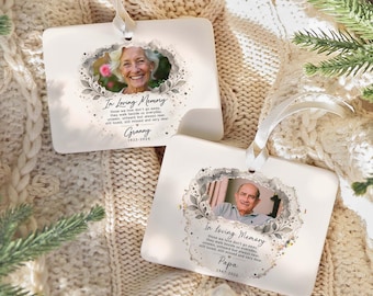 Personalized Memorial Photo Story Ornament, In Loving Memory Christmas Keepsake, Loss of Loved One Gift