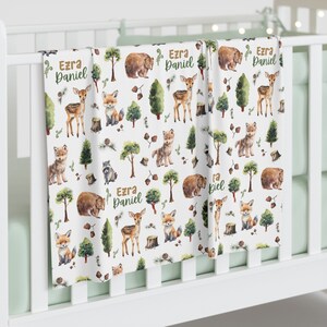 Personalized Forest Woodland Animal Swaddle, Baby Name Blanket, Deer Hunting Jersey Swaddle Baby Shower Gift Toddler Birthday, Baby Animal Blanket, Outdoorsman, Personalized Swaddle for Boys, Baby Blanket Custom, Customized Swaddle, Swaddle with Name