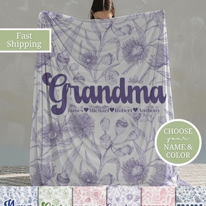 Personalized Grandma Blanket Grandma Gift with Name Floral Toile Custom Birthday Gift Grandma from Grandkids Minky Blanket Mothers Day Throw