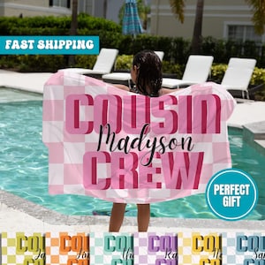 Cousin Crew Beach Towel Personalized Matching Cousin Trip Gift Custom Name Pool Towel Family Vacation Squad Towels Cousin Gift