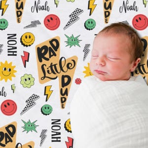 Personalized Rad Little Dude Lightning Bolt Blanket - Cool Nursery Skater Throw for Boys, Baby Shower Gift, Daycare, Long Live Boyhood
