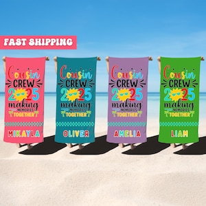 Cousin Crew Beach Towel Personalized Matching Cousin Trip Gift Custom Name Pool Towel Family Vacation Squad Towels Cousin Gift 2025