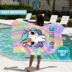 Unicorn Beach Towel Personalized Girls Unicorn Gift Kids Custom Name Towel Girls Summer Towel Unicorn Birthday Gift Pool Towel for Girls