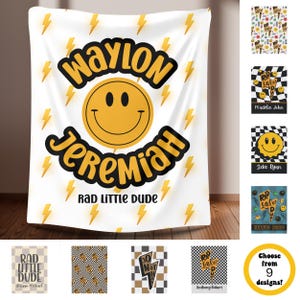 Cool Boys Name Blanket Rad Dude Nursery Throw Personalized Kids Gift Custom Lightning Bolt Checker Newborn Baby Shower Toddler Birthday