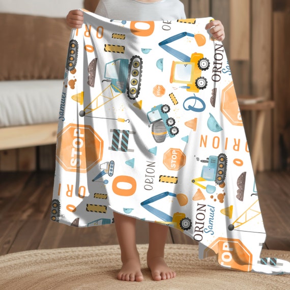 Personalized Construction Blanket for Boys Custom Baby Name Blanket Dump Truck Grandson Gift Toddler Blanket Newborn Digger Nursery Decor Etsy