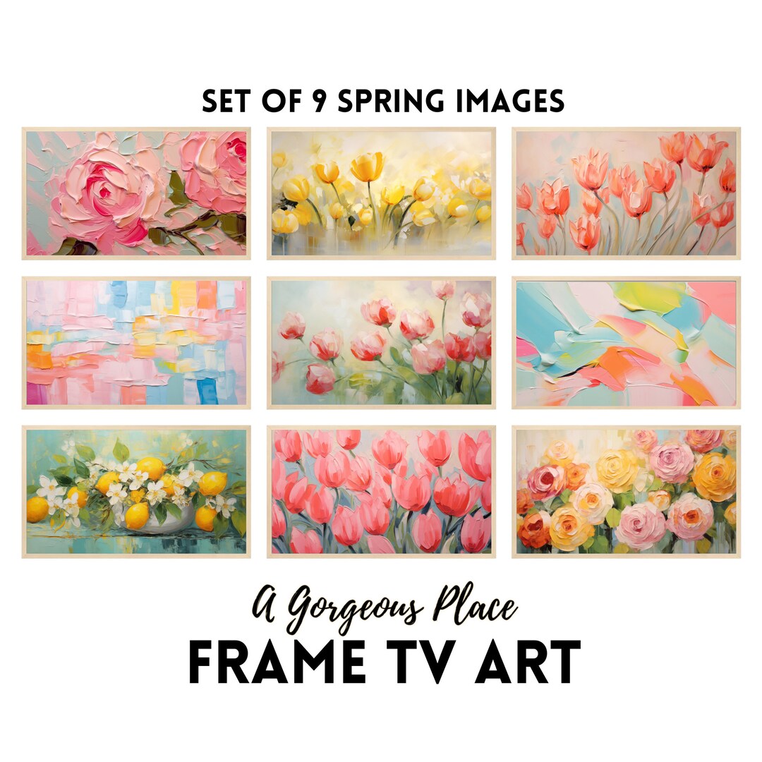 Spring & Easter Frame TV Art, Vibrant Floral Tulips, Abstract Pastel Samsung Artwork Bundle Set
