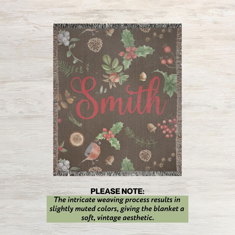 Personalized Christmas Nature Name Blanket Woven Holiday Tapestry Throw