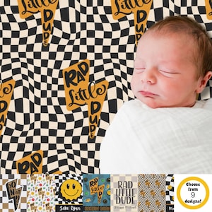 Rad Little Dude Lightning Bolt Checker Blanket - Cool Nursery Skater Throw for Boys, Toddler, Baby Shower Gift, Daycare, Long Live Boyhood