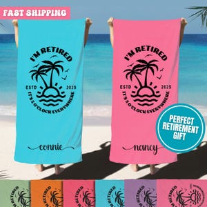 Personalized Retirement Beach Towel Gift for Women Custom Name Towel for Retired Teacher Nurse Coworker Friend Pool Towel Retirement Gift