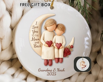 Custom Grandma Christmas Ornament to or from Grandchild, Personalized I Love You to the Moon and Back