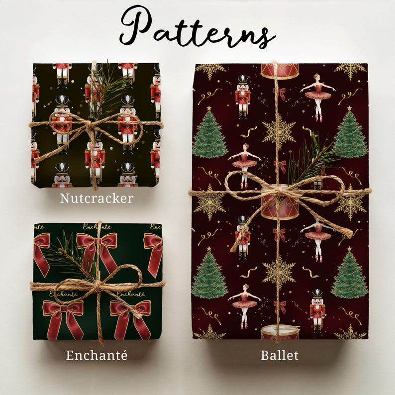 Nutcracker Wrapping Paper, Ballet Gift Wrap Set, Moody Holiday Paper Roll