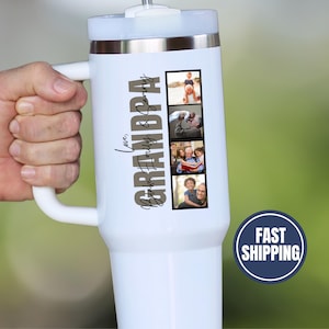 Personalized Grandpa Photo Tumbler Fathers Day Gift, 40oz Tumbler Personalized Gift For Papa, Father&#39;s Day Gift Tumbler With Handle