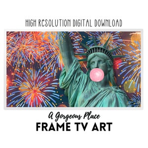 Frame TV Art Fireworks, Patriotic Summer Tv Art, 4th of July, Statue of Liberty 4k Samsung Art July 4 The Frame Artwork, Red White and Blue