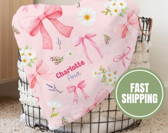 Personalized Coquette Bow Baby Girl Blanket