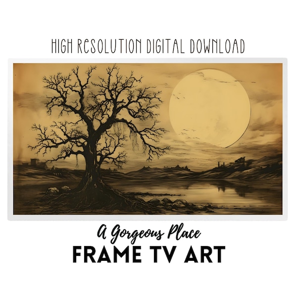 Vintage Frame Tv Art Autumn Tree | Samsung Frame Tv Art Farmhouse Frame Tv Art October Tv Art File Tv Art Work Fall Halloween Moon LG Tv Art