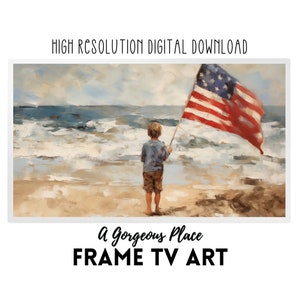 Frame TV Art American Flag Summer Tv Art Beach Frame Art Vintage July 4 Artwork Patriotic Painting for Samsung The Frame TV Red White & Blue