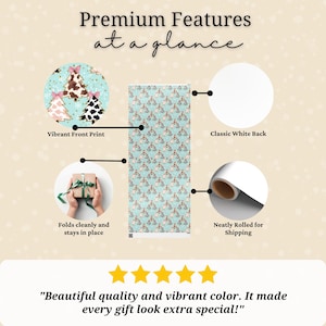 Preppy Western Christmas Wrapping Paper, Cow Print Trees and Bows, Retro Gift Wrap