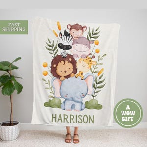 Custom Safari Baby Blanket Jungle Baby Blanket for Boys Safari Nursery Decor Personalized Baby Name Blanket Safari Girl Baby Shower Gift