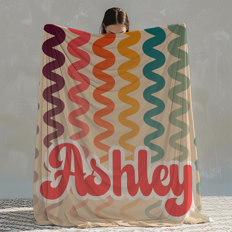 Personalized Retro Rainbow Name Blanket, Custom Teen Girl Gift, Baby