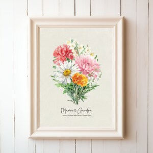 Moms Garden Family Bouquet Print Wall Art, Mothers Day Gift for Wife, Mama&#39;s Garden, Moms Day Gift, Birth Flower Art Prints Artwork Momma