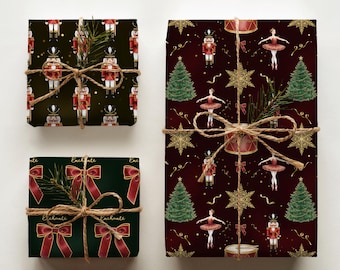 Nutcracker Wrapping Paper, Ballet Gift Wrap Set, Moody Holiday Paper Roll