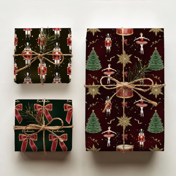 Nutcracker Wrapping Paper, Ballet Gift Wrap Set, Moody Holiday Paper Roll