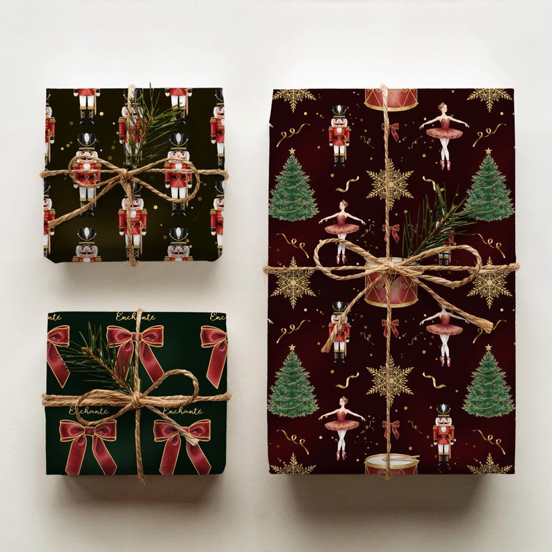 Nutcracker Wrapping Paper, Ballet Gift Wrap Set, Moody Holiday Paper Roll