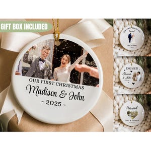 First Married Christmas Photo Ornament Personalized Newlywed Ornament With Photo Custom First Christmas Married Ornament Couples Gift