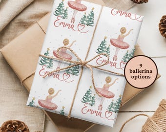 Christmas Ballerina Wrapping Paper, Nutcracker Ballet Holiday Gift Wrap for Girls, Glossy Pink Paper Roll