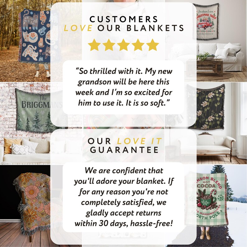 Personalized Christmas Nature Name Blanket Woven Holiday Tapestry Throw