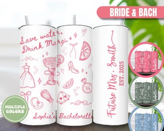 Personalized Bachelorette Tumbler Drink Margs Cup Margaritas and Matrimony Future Mrs Matching Bride and Bach Cup Bridesmaid Proposal Gift