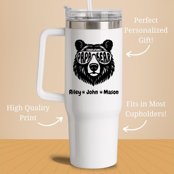 Papa Bear Tumbler 40oz With Handle for Papa From Family Fathers