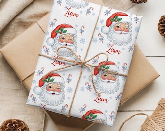 Retro Santa Personalized Wrapping Paper, Custom Name Christmas Gift Wrap