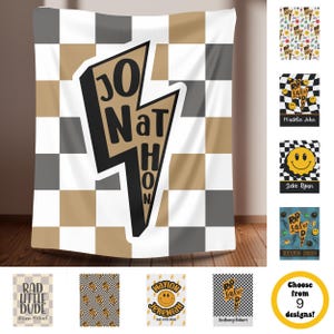 Cool Boys Name Blanket Rad Dude Nursery Throw Personalized Kids Gift Custom Lightning Bolt Checker Newborn Baby Shower Toddler Birthday