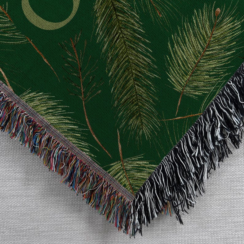 Custom Woven Christmas Name Blanket, Personalized Holiday Pine Tapestry