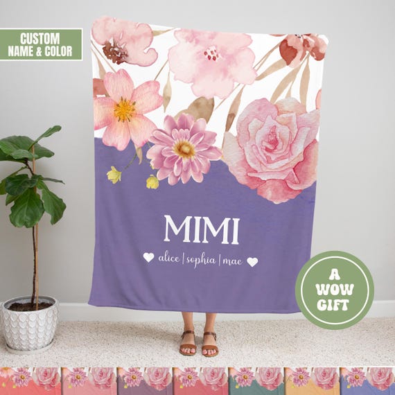 Personalized Floral Mimi Blanket With Grandkid Names Throw Blanket