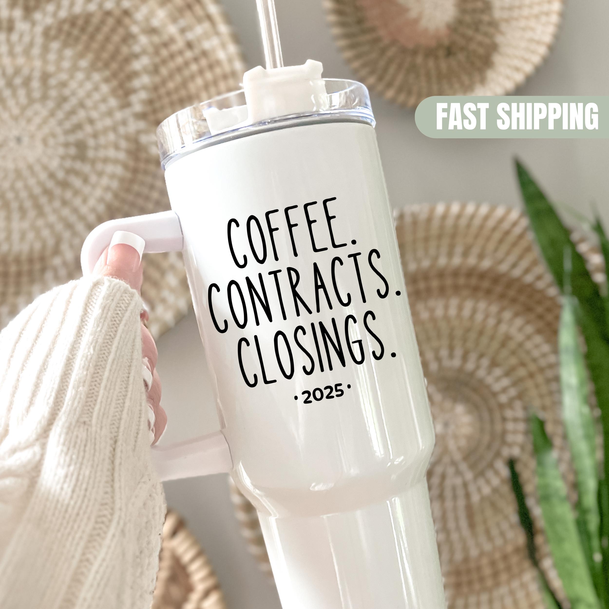 Personalized 40oz Tumbler With Handle Coffee Contracts Closings Real Estate Agent Tumbler Realtor Gift Custom Name Cup Closing Gift