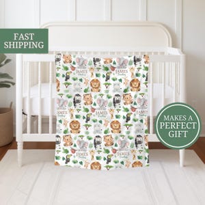 Safari Baby Blanket Custom Name Jungle Baby Blanket for Boys Safari Nursery Decor Personalized Baby Throw Safari Blanket Baby Shower Gift