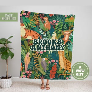 Custom Safari Baby Blanket Jungle Baby Blanket for Boys Safari Nursery Decor Personalized Baby Name Blanket Safari Girl Baby Shower Gift