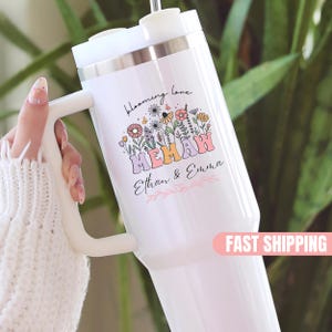 Personalized Memaw Tumbler 40oz With Handle For Grandma From Grandkids Birthday Gift Custom Name Cup Floral Insulated Mug With Straw