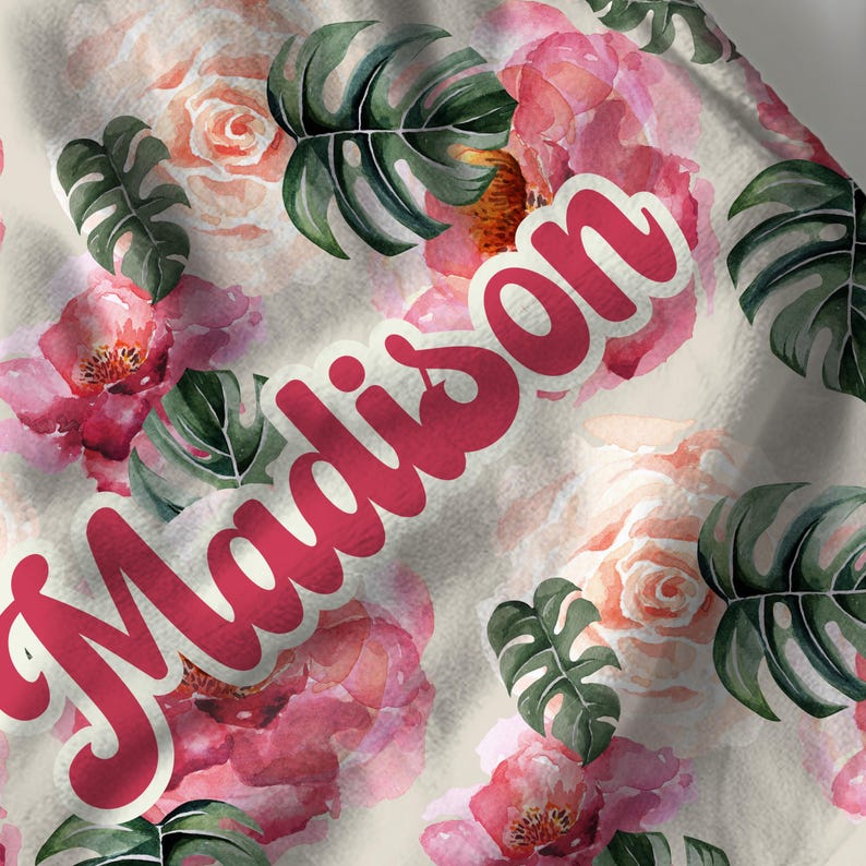 Retro Flower Name Blanket Monstera Plant, Personalized Custom Teen Girl